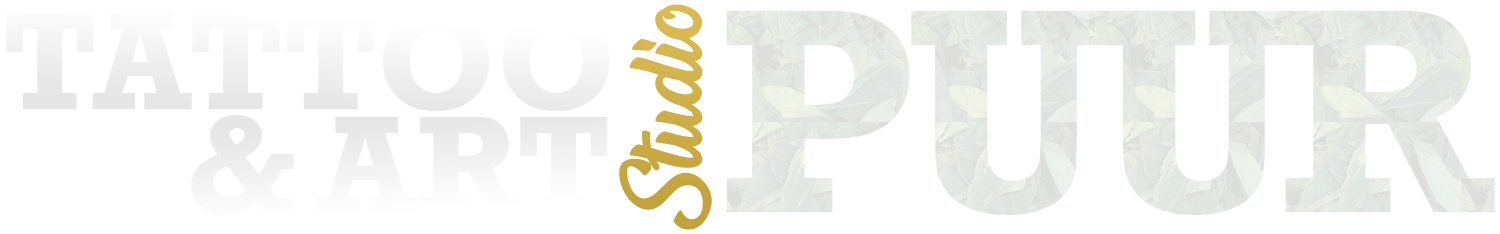 Tattoo Art Studio PUUR - Tattoo Shop Groningen - Oude Ebbingestraat - Logo wit-goud groot